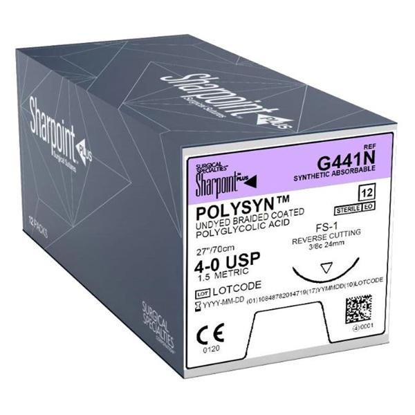Surgical Specialties Inc Suture 4-0 Polyglycolic Acid Polysyn Undyed 27" Braid 12/Bx - G441N
