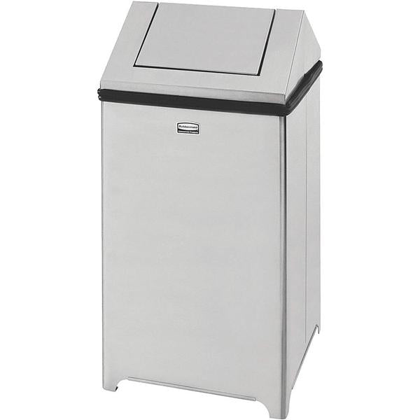 Rubbermaid Can Trash Wastemaster Nyl/Ss 14Gal Hinge/Swing Lid Silver Square Ea - FGT1414SSRB