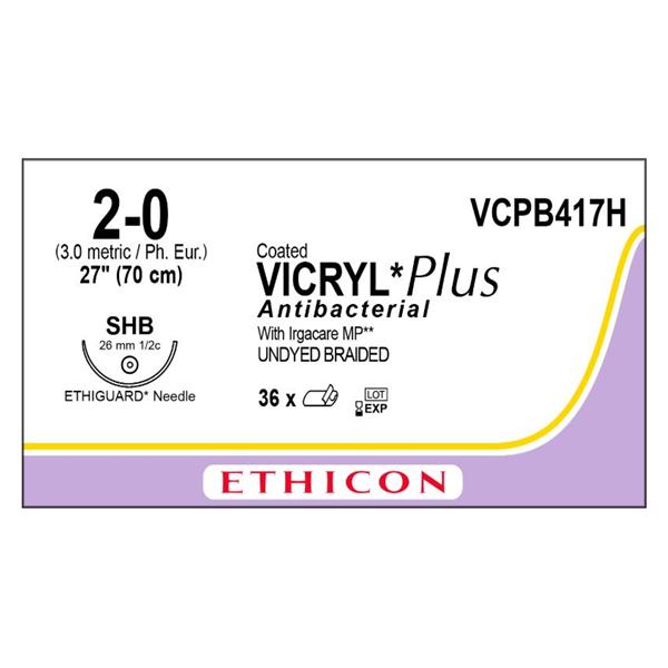 Ethicon Inc,a J & J Company Suture 2-0 Tcs/Pg910 Shb Coated Vicryl Plus Undyed 27" Braid 36/Bx - VCPB417H