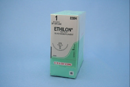 Ethilon - Suture with Needle Nonabsorbable Uncoated Black Suture Monofilament Nylon Size 1 30 Inch Suture 1-Needle 48 mm Length 1/2 Circle Taper Point Needle - 830H