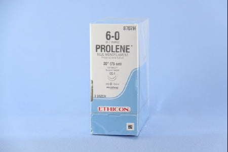 J & J Healthcare Systems Prolene Suture with Needle Nonabsorbable Uncoated Blue Suture Monofilament Polypropylene Suture Size 6-0 30 Inch Suture Double-Armed 13 mm Length 3/8 Circle Taper Cut Needle - 8707H