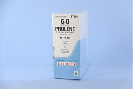 J & J Healthcare Systems Prolene Suture with Needle Nonabsorbable Uncoated Blue Suture Monofilament Polypropylene Suture Size 6-0 18 Inch Suture Double-Armed 13 mm Length 3/8 Circle Taper Cut Needle - 8719H