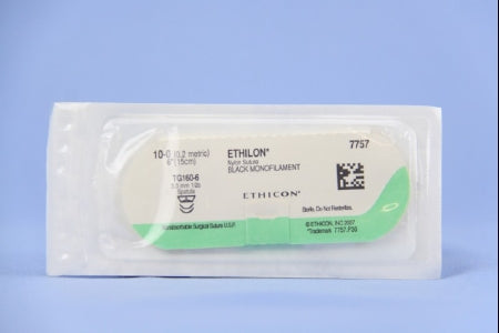 Ethilon - Suture with Needle Nonabsorbable Uncoated Black Suture Monofilament Nylon Size 10 - 0 6 Inch Suture Double-Armed 5.5 mm Length 1/2 Circle Micropoint - Spatula Needle - 7757G