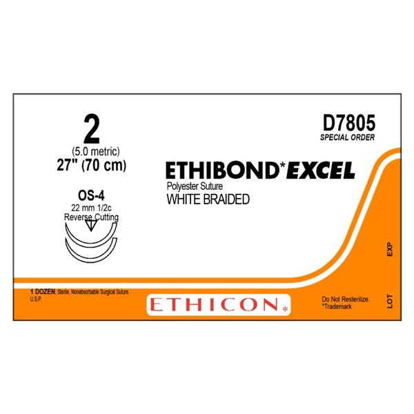 Ethicon Inc,a J & J Company Suture 2-0 Coated Polyester Os-4 Ethibond Excel White 27" Braid 12/Bx - D7805