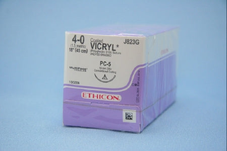 Coated Vicryl - Suture with Needle Absorbable Coated Undyed Suture Braided Polyglactin 910 Size 4 - 0 18 Inch Suture 1-Needle 19 mm Length 3/8 Circle Conventional Cutting Needle - J823G