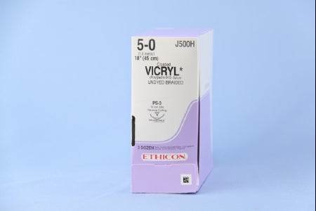J & J Healthcare Systems Coated Vicryl Suture with Needle Absorbable Coated Undyed Suture Braided Polyglactin 910 Size 5-0 18 Inch Suture 1-Needle 16 mm Length 3/8 Circle Reverse Cutting Needle - J500G