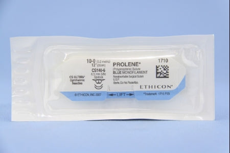 J & J Healthcare Systems Prolene Suture with Needle Nonabsorbable Uncoated Blue Suture Monofilament Polypropylene Suture Size 10-0 12 Inch Suture Double-Armed 6.5 mm Length 3/8 Circle Spatula Needle - 1710G