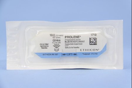 Prolene - Suture with Needle Nonabsorbable Uncoated Blue Suture Monofilament Polypropylene Suture Size 10 - 0 12 Inch Suture Double-Armed 6.5 mm Length 3/8 Circle Spatula Needle - 1710G