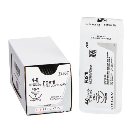 PDS II - Suture with Needle Absorbable Uncoated Clear Suture Monofilament Polydioxanone Size 4 - 0 18 Inch Suture 1-Needle 19 mm Length 3/8 Circle Precision Point - Reverse Cutting Needle - Z496G