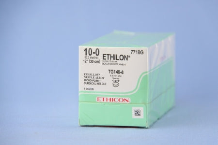 Ethilon - Suture with Needle Nonabsorbable Uncoated Black Suture Monofilament Nylon Size 10 - 0 12 Inch Suture Double-Armed 6.5 mm Length 3/8 Circle Micropoint - Spatula Needle - 7718G