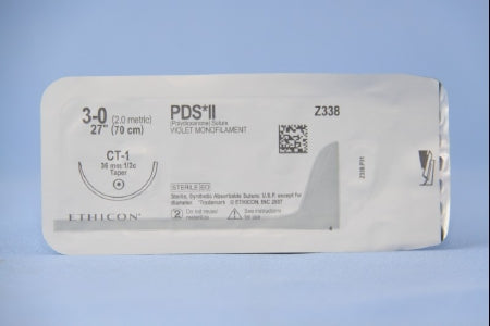 J & J Healthcare Systems PDS II Suture with Needle Absorbable Uncoated Violet Suture Monofilament Polydioxanone Size 3-0 27 Inch Suture 1-Needle 36 mm Length 1/2 Circle Taper Point Needle - Z338H