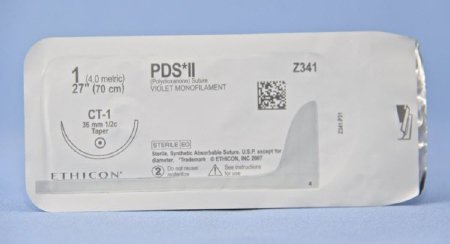 PDS II - Suture with Needle Absorbable Uncoated Violet Suture Monofilament Polydioxanone Size 1 27 Inch Suture 1-Needle 36 mm Length 1/2 Circle Taper Point Needle - Z341H