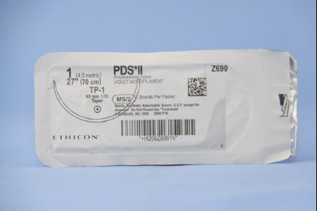 PDS II - Suture with Needle Absorbable Uncoated Violet Suture Monofilament Polydioxanone Size 1 27 Inch Suture 1-Needle 65 mm Length 1/2 Circle Taper Point Needle - Z690G