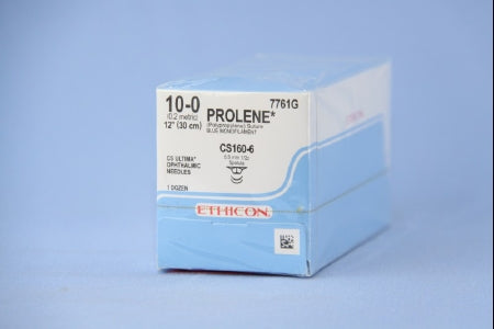 Prolene - Suture with Needle Nonabsorbable Uncoated Blue Suture Monofilament Polypropylene Suture Size 10 - 0 12 Inch Suture Double-Armed 5.5 mm Length 1/2 Circle Spatula Needle - 7761G