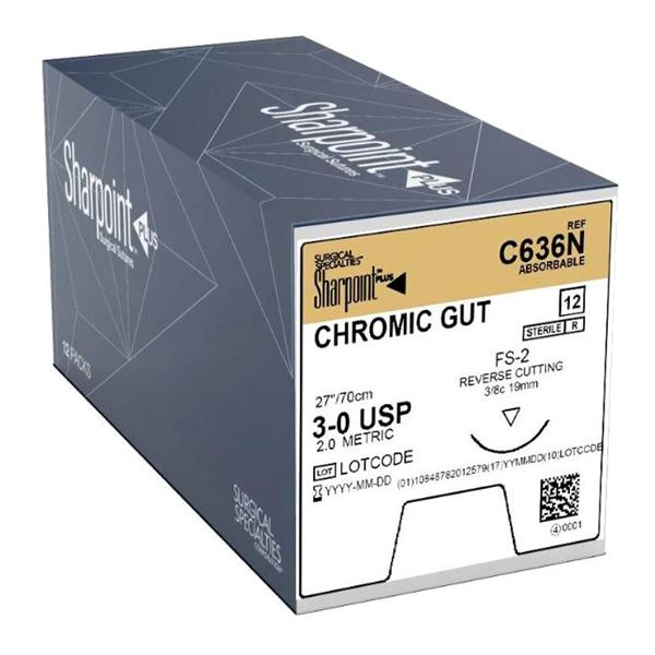 Surgical Specialties Inc Suture 3-0 Chromic Gut No Needle Black 30" Monofilament 12/Bx - C636N