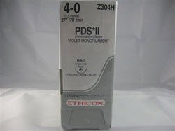 PDS II - Suture with Needle Absorbable Uncoated Violet Suture Monofilament Polydioxanone Size 4 - 0 27 Inch Suture 1-Needle 17 mm Length 1/2 Circle Taper Point Needle - Z304H