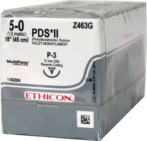 PDS II - Suture with Needle Absorbable Uncoated Violet Suture Monofilament Polydioxanone Size 5 - 0 18 Inch Suture 1-Needle 13 mm Length 3/8 Circle Precision Point - Reverse Cutting Needle - Z463G