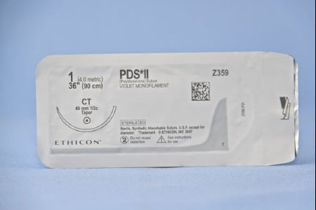 J & J Healthcare Systems PDS II Suture with Needle Absorbable Uncoated Violet Suture Monofilament Polydioxanone Size 1 36 Inch Suture 1-Needle 40 mm Length 1/2 Circle Taper Point Needle - Z359T