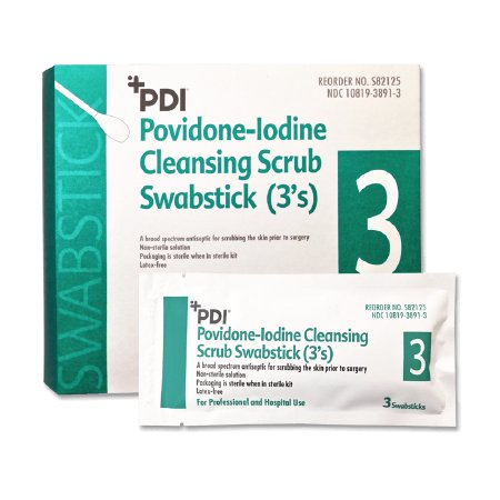 Professional Disposables PDI PVP Iodine Impregnated Swabstick 3 Pack Individual Packet 7.5% Povidone-Iodine - S82125