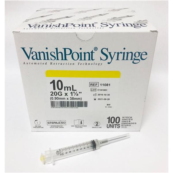 Retractable Technologies Syringe 10Ml 20Gx1-1/2" Vanishpoint Safety 600/Case - 11081