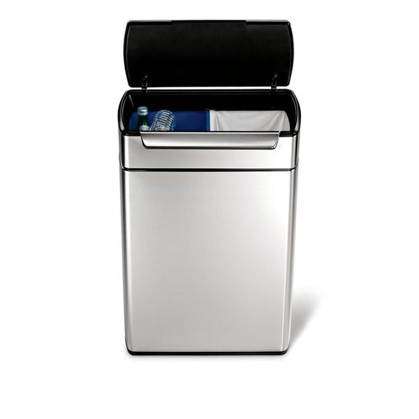 SimpleHuman Can Trash Brushed Ss 12.6Gal Touch-Bar Flat Stay-Open Hinge Lid Slvr Rctngl Ea - CW2018
