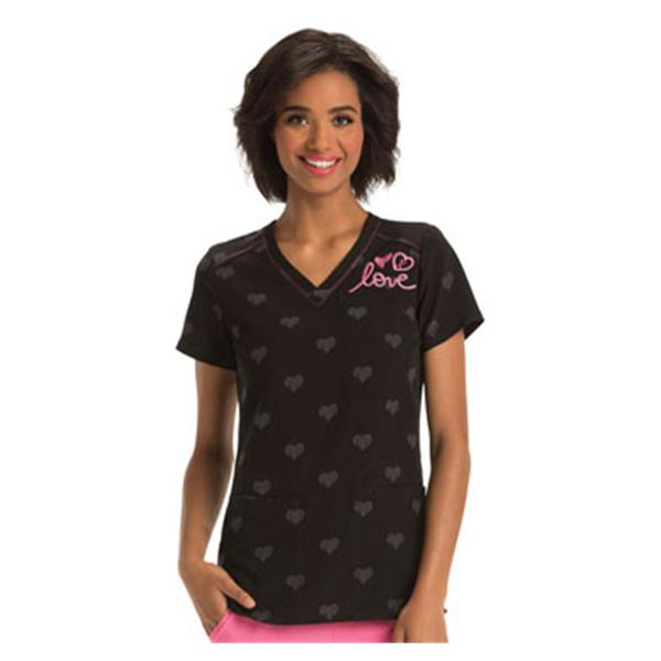 HeartSoul Scrub Top Poly/Spndx Heartsoul W Blk/Htpnk Sm 26" 2Pckt Ea - HS606LVLOS