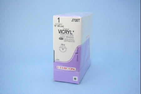 Coated Vicryl - Suture with Needle Absorbable Coated Violet Suture Braided Polyglactin 910 Size 1 18 Inch Suture 1-Needle 22 mm Length 1/2 Circle Reverse Cutting Needle - J708T