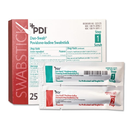Professional Disposables PDI Duo-Swab PVP Iodine Impregnated Swabstick 1 Pack Individual Packet 7.5% - 10% Povidone-Iodine - S23125