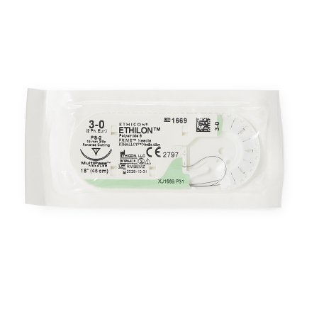 Ethilon - Suture with Needle Nonabsorbable Uncoated Black Suture Monofilament Nylon Size 3 - 0 18 Inch Suture 1-Needle 19 mm Length 3/8 Circle Precision Point - Reverse Cutting Needle - 1669H