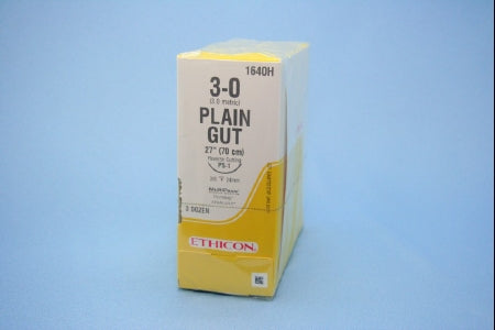 J & J Healthcare Systems - Suture with Needle Absorbable Uncoated Undyed Suture Plain Gut Size 3 - 0 27 Inch Suture 1-Needle 24 mm Length 3/8 Circle Reverse Cutting Needle - 1640H