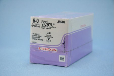 Coated Vicryl - Suture with Needle Absorbable Coated Violet Suture Braided Polyglactin 910 Size 6 - 0 18 Inch Suture Double-Armed 8 mm Length 3/8 Circle Reverse Cutting Needle - J551G