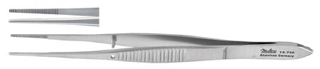 Miltex - Eye Dressing Forceps 4 Inch Length OR Grade German Stainless Steel NonSterile NonLocking Thumb Handle Straight Serrated Tips - 18-780