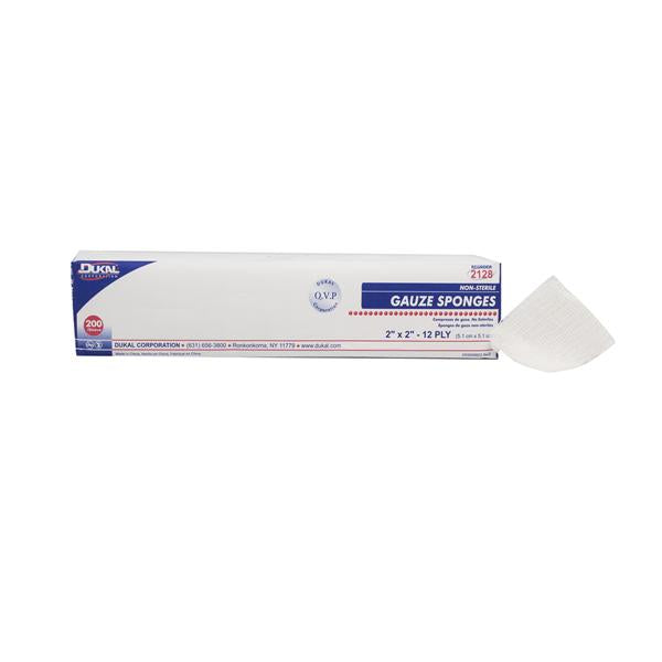 Dukal Corporation Gauze Sponge 100% Woven Cotton 2X2" 12 Ply Non-Sterile 200/Bag, 40 Bg/Ca - 2128
