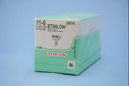 J & J Healthcare Systems Ethilon Suture with Needle Nonabsorbable Uncoated Black Suture Monofilament Nylon Size 11-0 5 Inch Suture 1-Needle 4.1 mm Length 3/8 Circle Taper Point Needle - 2881G