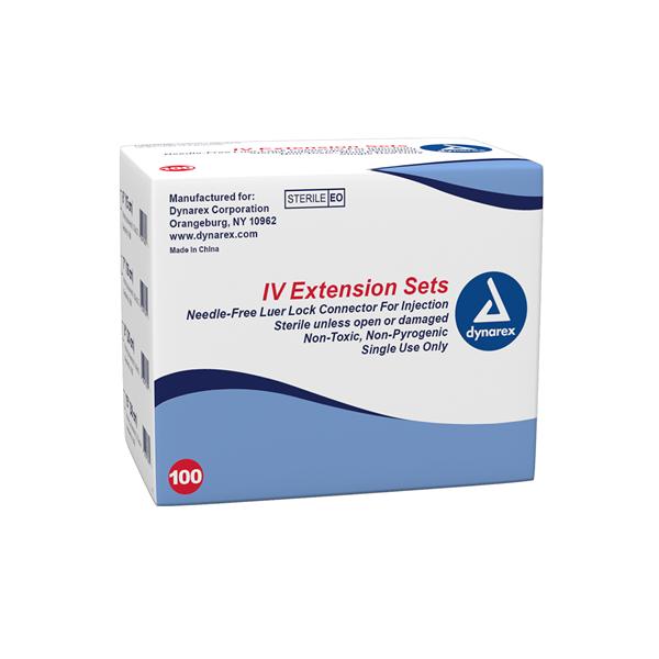 Dynarex Corporation Iv Extension Set Needle-Free 8" Luer Lock Connector 100/Box - 7062