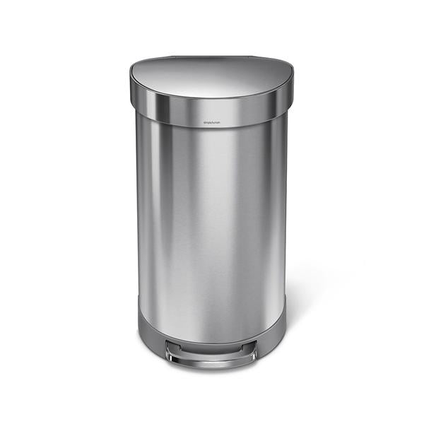 SimpleHuman Can Trash Brushed Ss 11.8Gal Step-On Pedal Flat Lid Silver Half Round Ea - CW2030