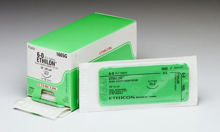 J & J Healthcare Systems Ethilon Suture with Needle Nonabsorbable Uncoated Black Suture Monofilament Nylon Size 5-0 18 Inch Suture 1-Needle 16 mm Length 1/2 Circle Precision Cosmetic - Conventional Cutting PRIME Needle - 1845G