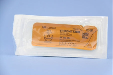 Ethibond - Suture with Needle Nonabsorbable Coated Green Suture Braided Polyester Size 5 - 0 36 Inch Suture Double-Armed 17 mm Length 1/2 Circle Taper Point Needle - X556H