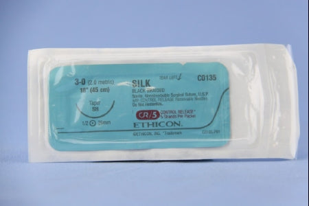 J & J Healthcare Systems Perma-Hand Suture with Needle Nonabsorbable Coated Black Suture Braided Silk Size 3-0 18 Inch Suture 1-Needle 26 mm Length 1/2 Circle Taper Point Needle - 13T