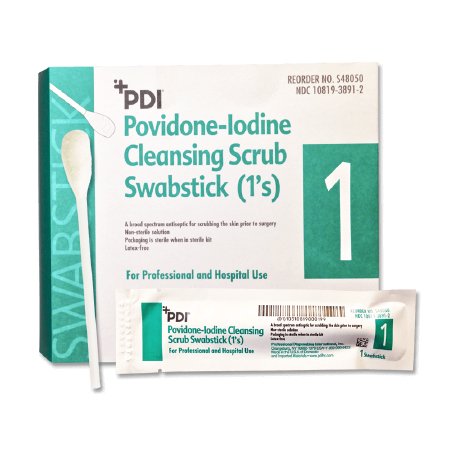 Professional Disposables PDI PVP Iodine Impregnated Swabstick 1 Pack Individual Packet 7.5% Povidone-Iodine - S48050
