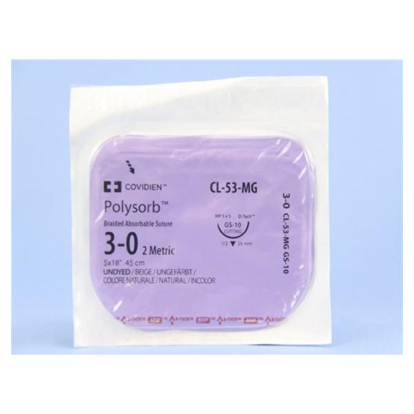 Medtronic MITG-Covidien Suture 3-0 Polyester Gs-10 Polysorb Undyed 18" Braid 12/Ca - CL53MG