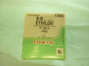 J & J Healthcare Systems Ethilon Suture with Needle Nonabsorbable Uncoated Black Suture Monofilament Nylon Size 9-0 12 Inch Suture Double-Armed 5.5 mm Length 1/2 Circle Micropoint - Spatula Needle - 7760G