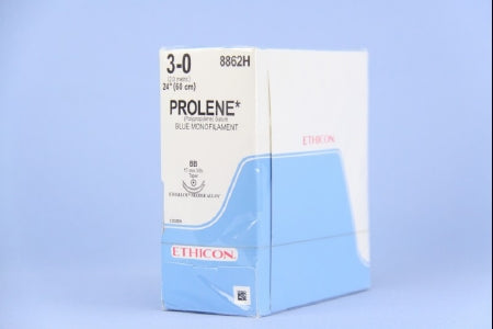 Prolene - Suture with Needle Nonabsorbable Uncoated Blue Suture Monofilament Polypropylene Suture Size 3 - 0 24 Inch Suture Double-Armed 17 mm Length 3/8 Circle Taper Point Needle - 8862H