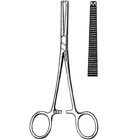 Sklar - Hemostatic Forceps Rochester-Ochsner (Kocher) 8 Inch Length Surgical Grade Stainless Steel NonSterile Ratchet Lock Finger Ring Handle Curved Serrated Tips with 1 X 2 Teeth - 17-2680