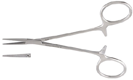 Miltex Miltex Hemostatic Forceps Halsted-Mosquito 5 Inch OR Grade Stainless Steel (German) NonSterile Ratchet Lock Finger Ring Handle Straight Serrated Tips - 43654