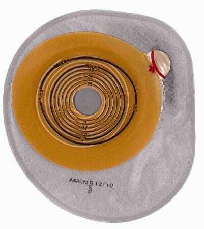 Assura - Colostomy Pouch One-Piece System 7 Inch Length, Midi 1 Inch Stoma Closed End Flat, Pre-Cut - 12134