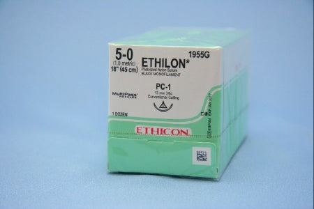 J & J Healthcare Systems Ethilon Suture with Needle Nonabsorbable Uncoated Black Suture Monofilament Nylon Size 5-0 18 Inch Suture 1-Needle 13 mm Length 3/8 Circle Precision Cosmetic - Conventional Cutting PRIME Needle - 1855G