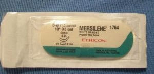 J & J Healthcare Systems Mersilene Suture with Needle Nonabsorbable Uncoated White Suture Braided Polyester Size 5-0 18 Inch Suture Double-Armed 8 mm Length 1/4 Circle Spatula Needle - 1760G