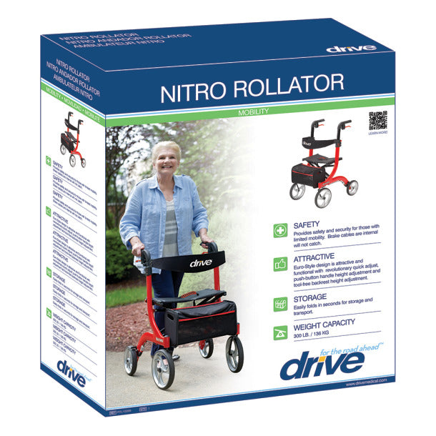 Drive Medical Nitro Aluminum Rollator, 10" Casters