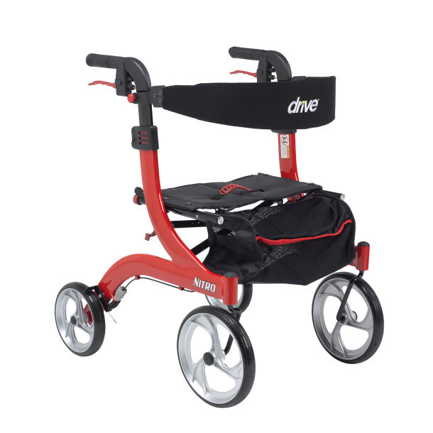 Drive Medical Nitro Aluminum Rollator, Hemi Height, 10" Casters